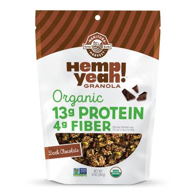 Manitoba Harvest Hemp Yeah! Granola, Dark Chocolate, 10oz, with 13 g of Protein, 3 g Omegas 3 &amp; 6, 4 g of Fiber and less than 10 g Sugar Per Serving, Organic, Non-GMO, Packaging May Vary
