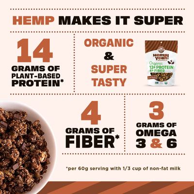 Manitoba Harvest Hemp Yeah! Granola, Dark Chocolate, 10oz, with 13 g of Protein, 3 g Omegas 3 & 6, 4 g of Fiber and less than 10 g Sugar Per Serving, Organic, Non-GMO, Packaging May Vary