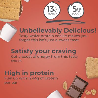 Power Crunch Protein Wafer Bars, High Protein Snacks with Delicious Taste, S'Mores, 1.4 Ounce (12 Count)