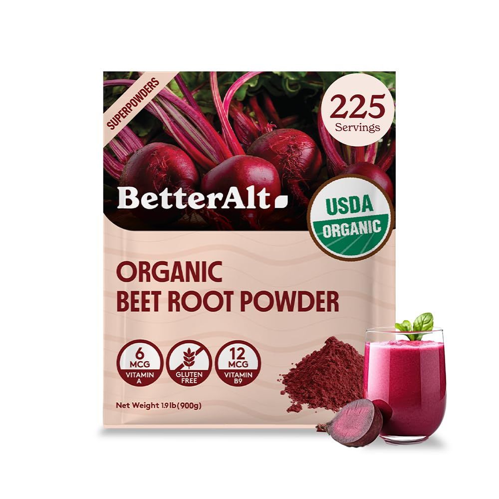 Better Alt Organic Beet Root Powder, USDA Certified - Nitric Oxide Supplement, Beet Juice Powder Superfood for Healthy Heart, Beetroot Supplement, Beetroot Powder - 225 Servings, 2 lb