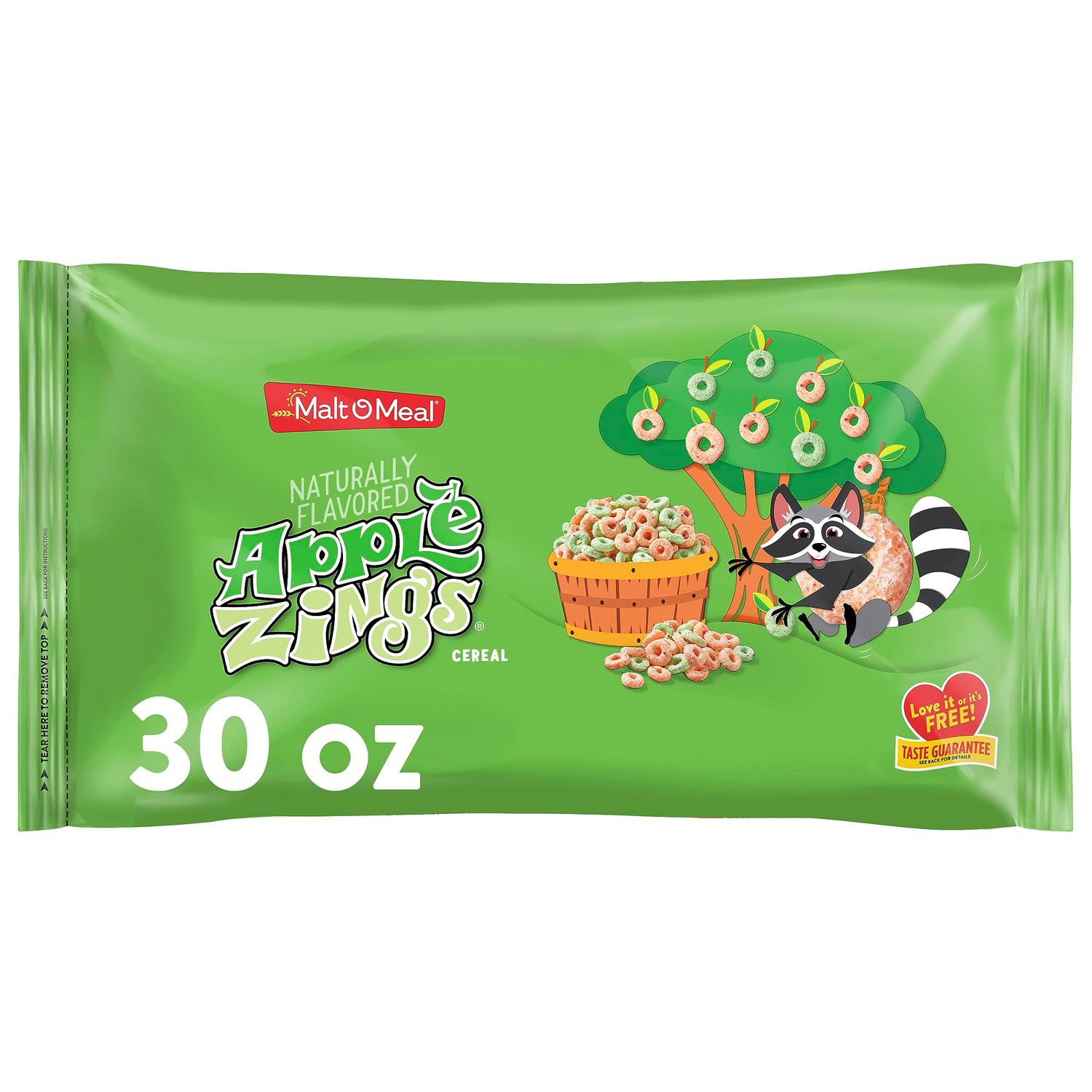 Malt-O-Meal Apple Zings Breakfast Cereal, Apple and Cinnamon Cereal Rings, Large Cereal for Family, 30 OZ Bag