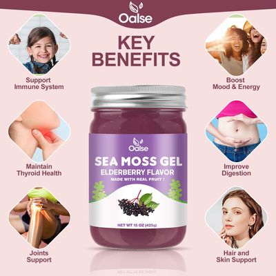 Sea Moss Gel Organic Dietary Supplement- Wildcrafted Irish Sea Moss Gel Elderberry for Overall Health and Immune Support,18.5 Ounce Seamoss Gel