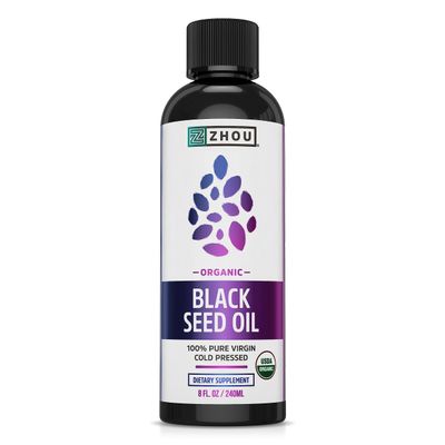 Zhou Organic Black Seed Oil | 100% Virgin Cold Pressed Omega 3 6 9 | Super Antioxidant for Immune Support, Joints, Digestion, Hair &amp; Skin | Vegan, Gluten-Free, Non-GMO | 8oz