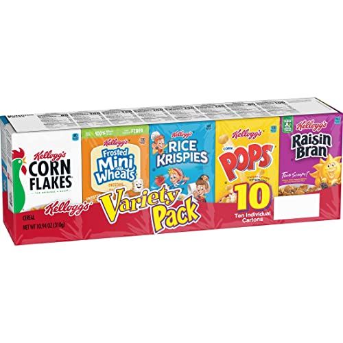 Kellogg&#39;s Cold Breakfast Cereal, Single Serve, Variety Pack, 10.94oz Tray (10 Boxes)