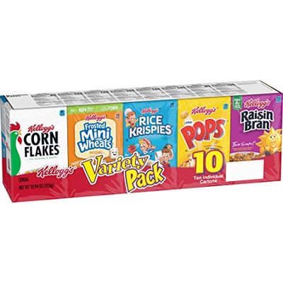 Kellogg&#39;s Cold Breakfast Cereal, Single Serve, Variety Pack, 10.94oz Tray (10 Boxes)