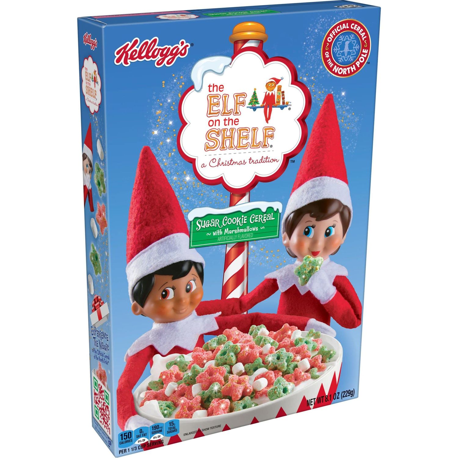 Kellogg&#39;s The Elf on the Shelf Breakfast Cereal, Christmas Snacks, Sugar Cookie with Marshmallows, 8.1oz Box (1 Box)