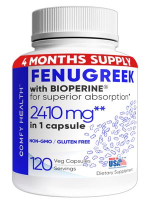 COMFY HEALTH Fenugreek Capsules, 2410mg Per Capsule, 120 Count, Fenugreek Pills with Bioperine for Superior Absorption, Non-GMO, Gluten Free Fenugreek Seeds Extract Supplements, Fenogreco Capsulas