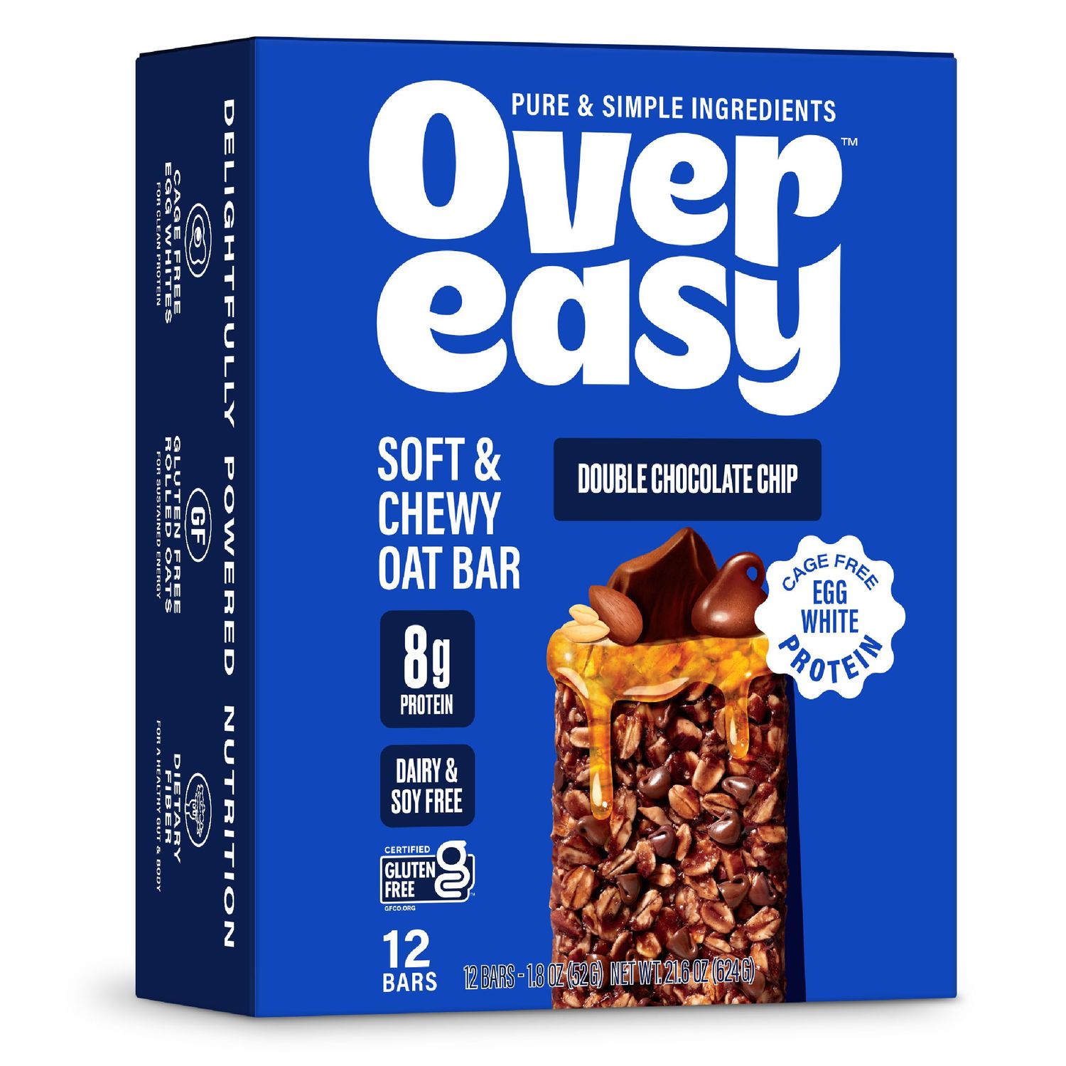 OVER EASY Double Chocolate Chip Oatmeal Breakfast Bars - Granola and Protein Bars -12 Energy Snack Bars - Clean, Organic, Gluten Free, Dairy Free, Soy Free and Kosher (Double Chocolate Chip, 12 Count
