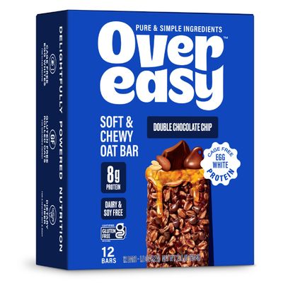 OVER EASY Double Chocolate Chip Oatmeal Breakfast Bars - Granola and Protein Bars -12 Energy Snack Bars - Clean, Organic, Gluten Free, Dairy Free, Soy Free and Kosher (Double Chocolate Chip, 12 Count
