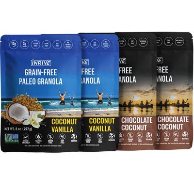 Inrive Grain Free Granola Variety Pack, Paleo Vanilla and Keto Chocolate, Gluten-Free, Soy-Free, Kosher, No Refined Sugar, 4 Pack, 8 oz