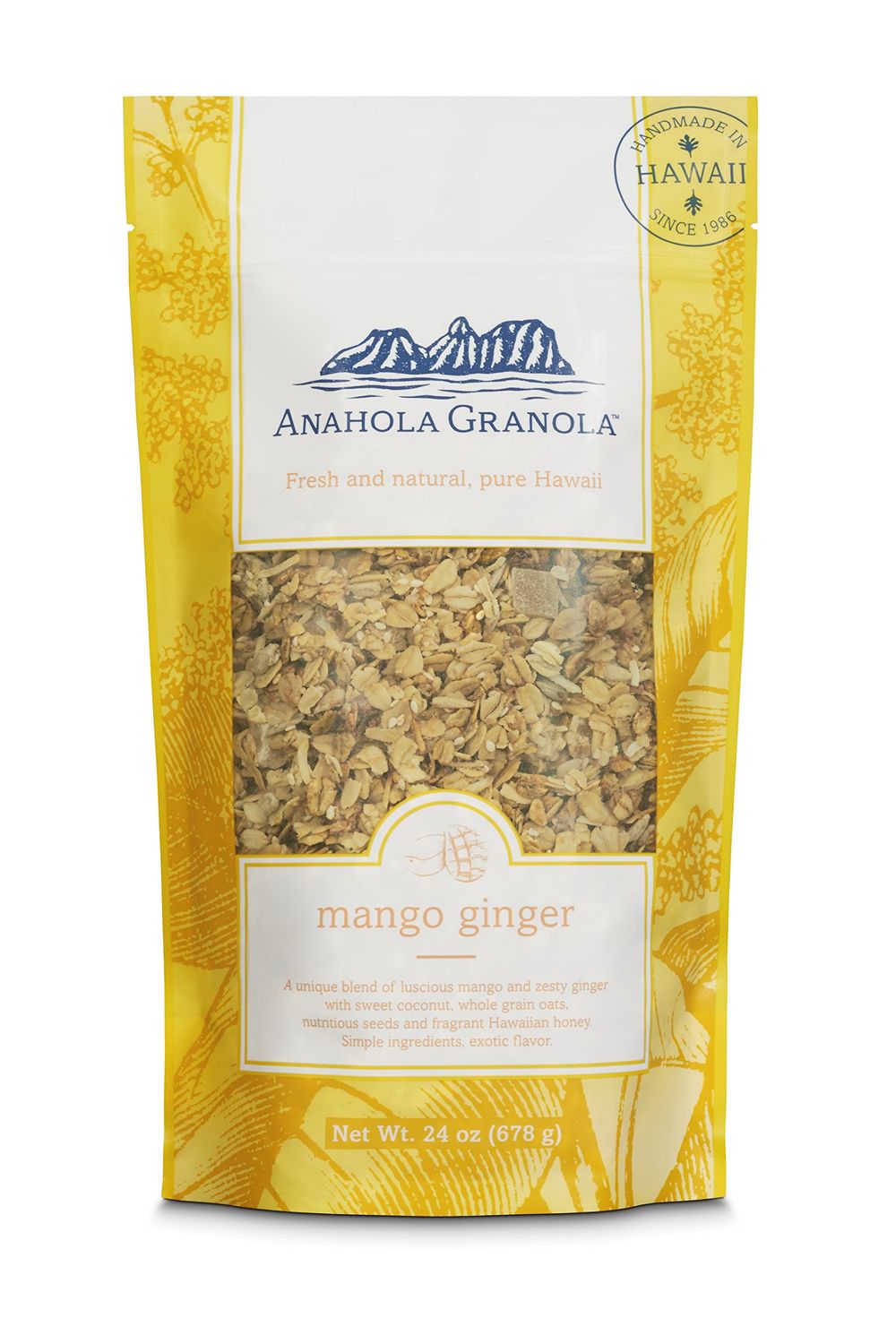 Anahola Granola Mango Ginger Granola - Healthy Hawaiian Granola - Ancient Grains With No Sugar Added - Handmade Since 1986 - Good For You While Still Tasting Great (24 oz)