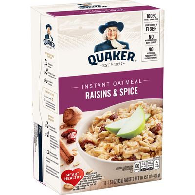 Quaker Instant Oatmeal Raisin&amp; Spice, 10-Count 1.51oz Packets (Pack of 4) by Quaker Oatmeal [Foods]
