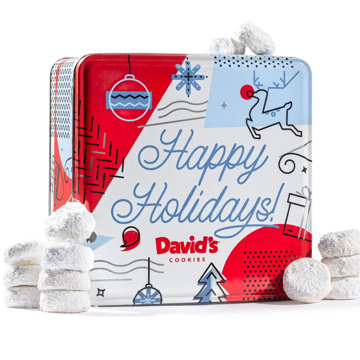 Davids Cookies Winter Wonderland Butter Pecan Meltaway Cookies Tin - Delicious Butter Cookies with Crunchy Pecans - Soft &amp; Melt In Your Mouth Flavorful Cookies, Gourmet Holiday Food Gift Basket 2Lbs