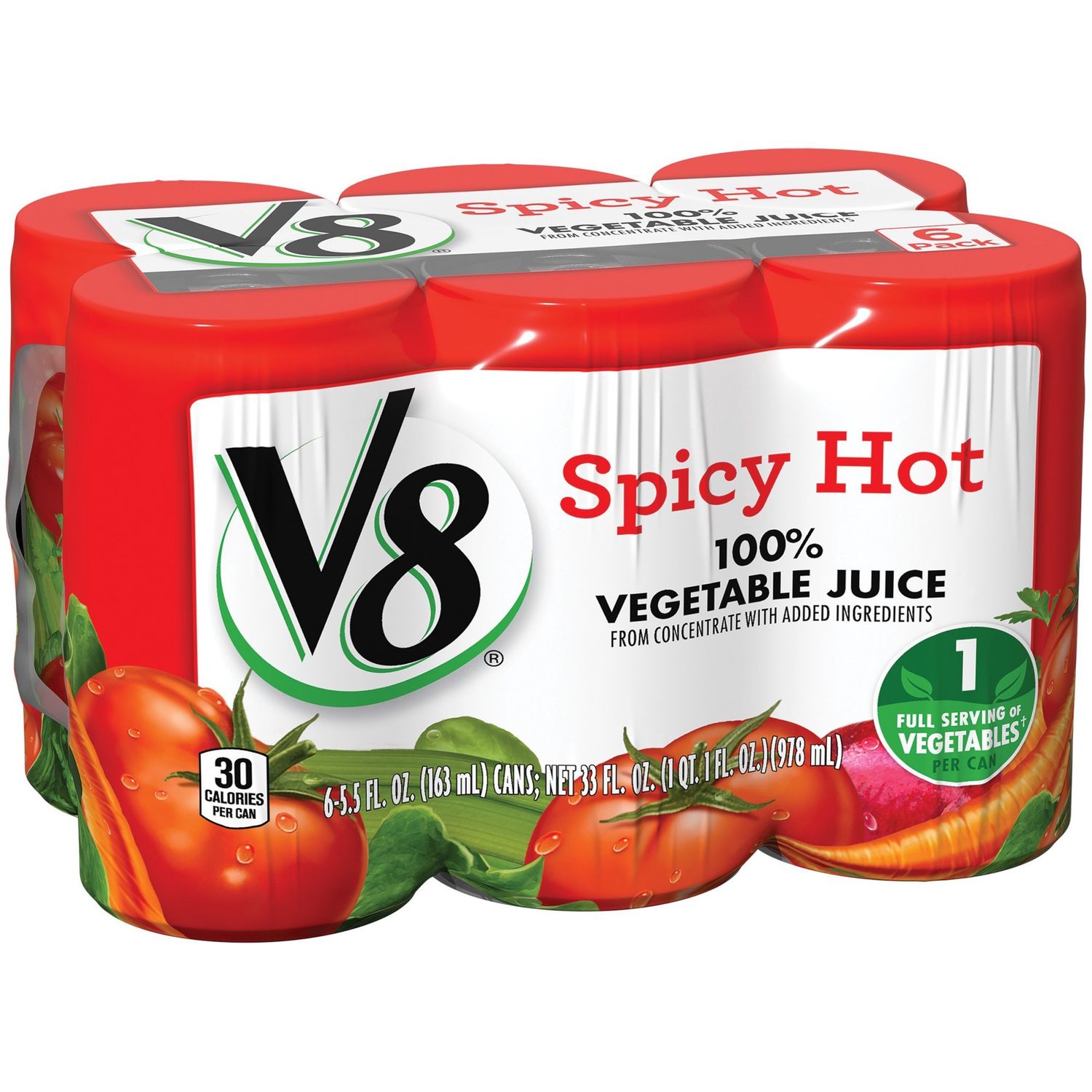 V8 Spicy Hot 100% Vegetable Juice 5.5oz (Pack of 18)