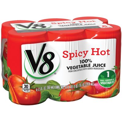 V8 Spicy Hot 100% Vegetable Juice 5.5oz (Pack of 18)
