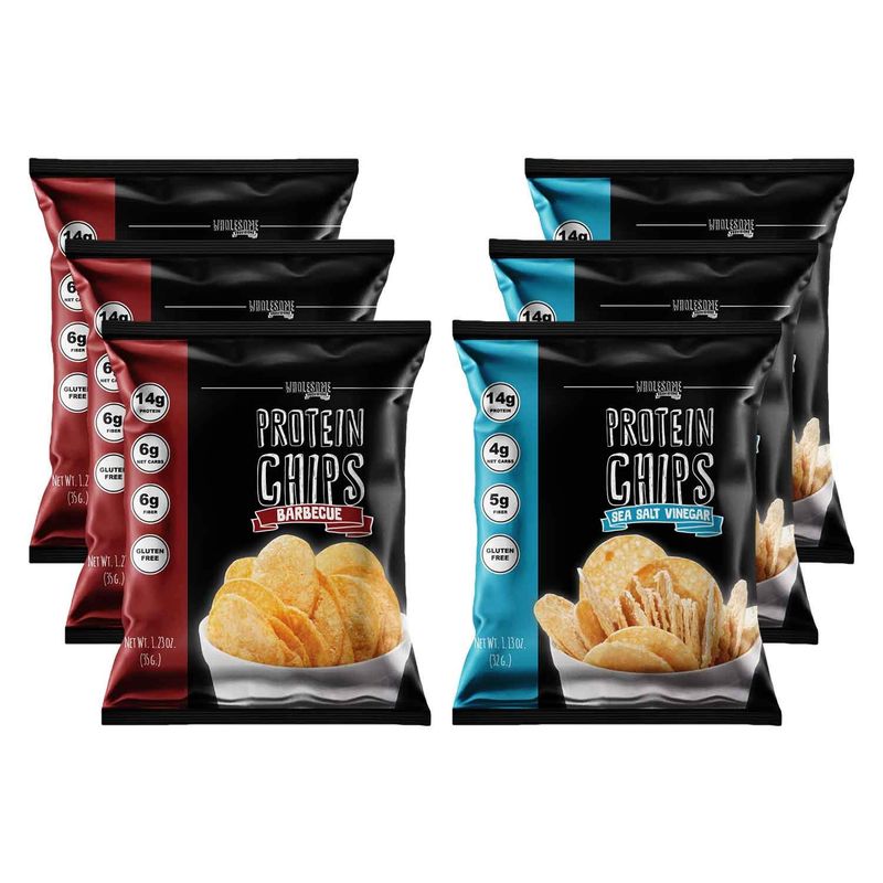 Protein Chips, 14g Protein, 3g-4g Net Carbs, Gluten Free, Keto Snacks, Low Carb Snacks, Protein Crisps, Keto-Friendly, Made in USA (Barbecue &amp; Sea Salt Vinegar, 6 Pack)