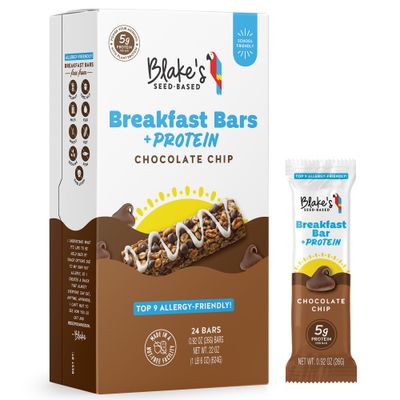 Blake&#39;s Seed Based Breakfast Bars with Protein - Chocolate Chip (24 Count), 5g Clean Plant-Based Protein, Gluten Free, Nut Free, Dairy Free &amp; Vegan, Healthy Snacks for Kids or Adults, School Safe