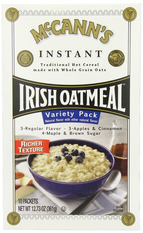 McCANN&#39;S Instant Irish Oatmeal, Variety Pack of Regular, Apples &amp; Cinnamon, and Maple &amp; Brown Sugar, 10-Count Boxes (Pack of 6)