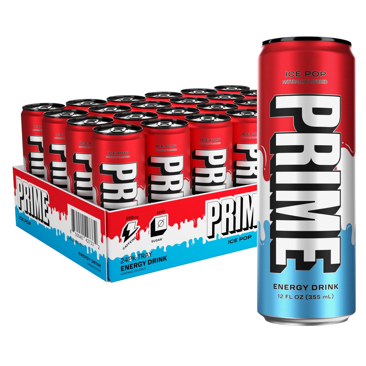 PRIME Energy ICE POP | Zero Sugar Energy Drink | Preworkout Energy | 200mg Caffeine with 355mg of Electrolytes and Coconut Water for Hydration| Vegan | Gluten Free |12 Fluid Ounce | 24 Pack