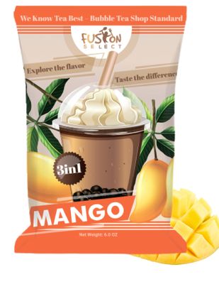 Fusion Select Mango Bubble Tea Mix - Boba Tea Flavored 3-in-1 Drink Powder with Cream &amp; Sugar - Instant Pre-Mixed Beverage for Hot or Cold Blends &amp; Yummy Frappes - 6 oz. Pack, Made in Taiwan