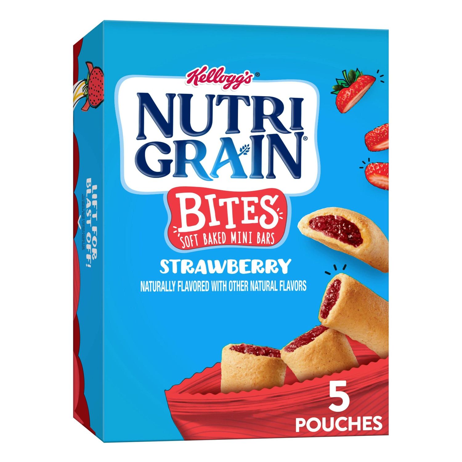 Nutri-Grain Bites Soft Baked Mini Bars, Kids Snacks, Whole Grain, Strawberry, 6.5oz Box (5 Pouches)