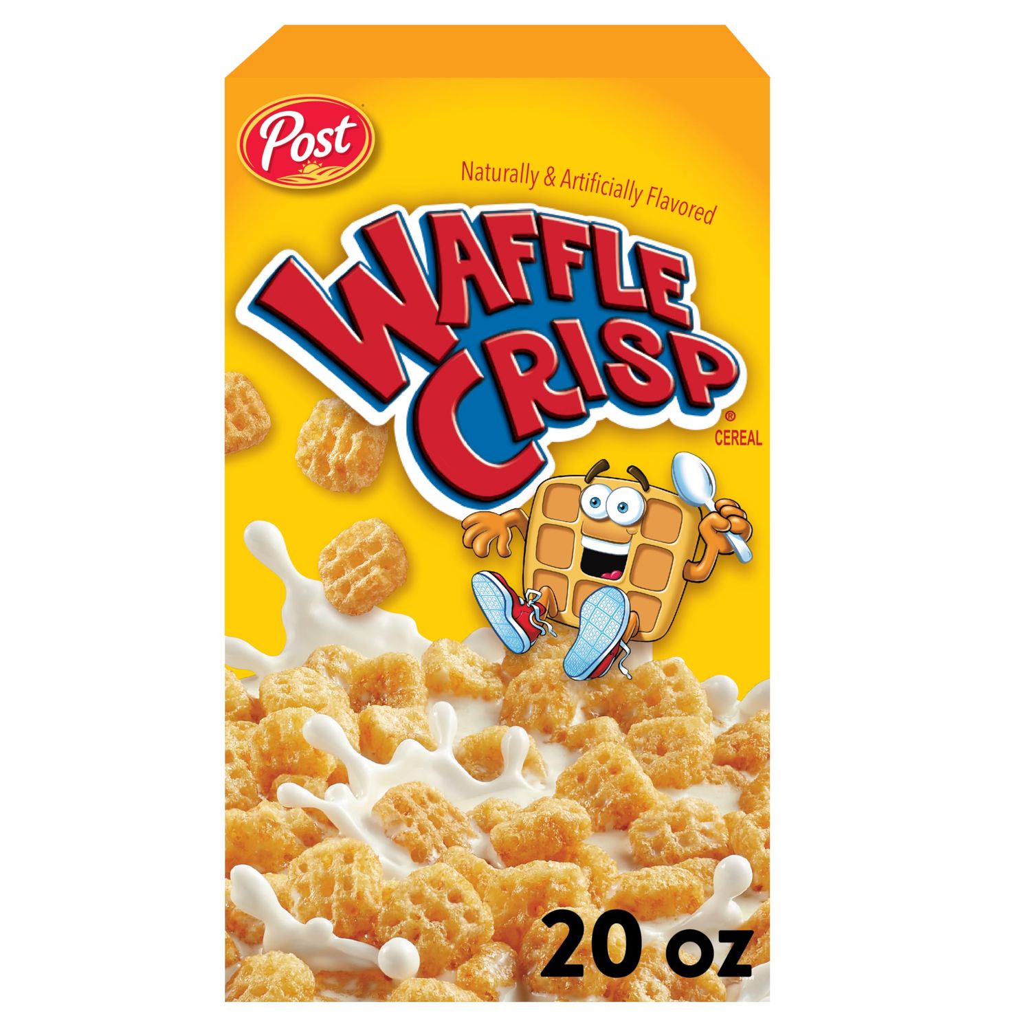 Post Waffle Crisp Breakfast Cereal, Sweetened Waffle Shaped Cereal, 20 OZ Box