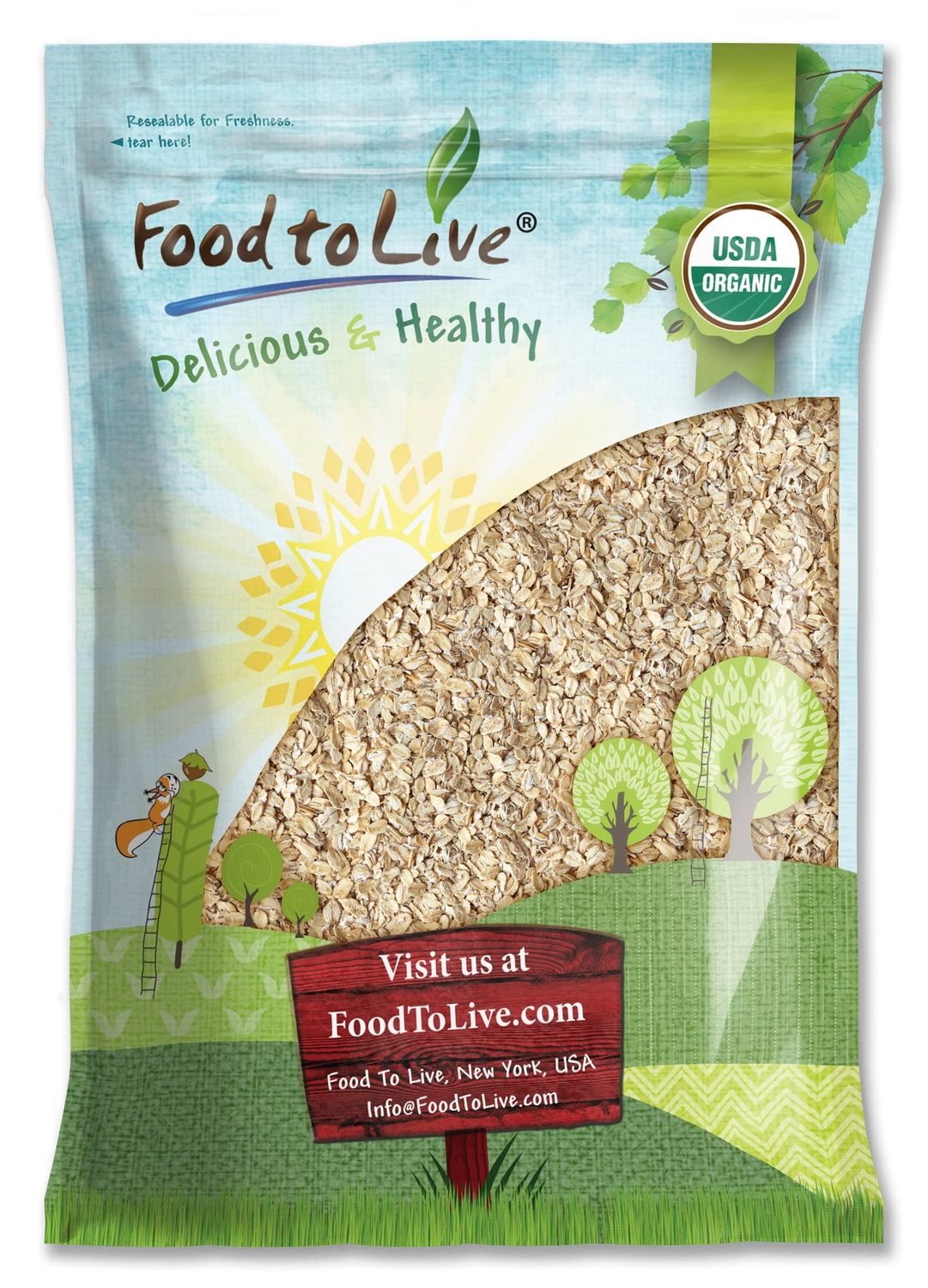 Food to Live Organic Rolled Oats, 10 Pounds - Old-Fashioned, 100% Whole Grain, Non-GMO, Raw, Kosher, Bulk Oats. Perfect for Morning Oatmeal and Overnight Oats