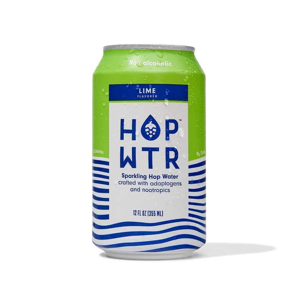 HOP WTR - Sparkling Hop Water - Lime - NA Beer, No Calories or Sugar, Low Carb, With Adaptogens and Nootropics for Added Benefits (12 oz Cans)