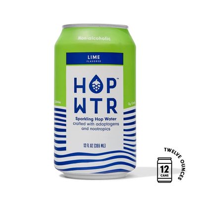 HOP WTR - Sparkling Hop Water - Lime - NA Beer, No Calories or Sugar, Low Carb, With Adaptogens and Nootropics for Added Benefits (12 oz Cans)