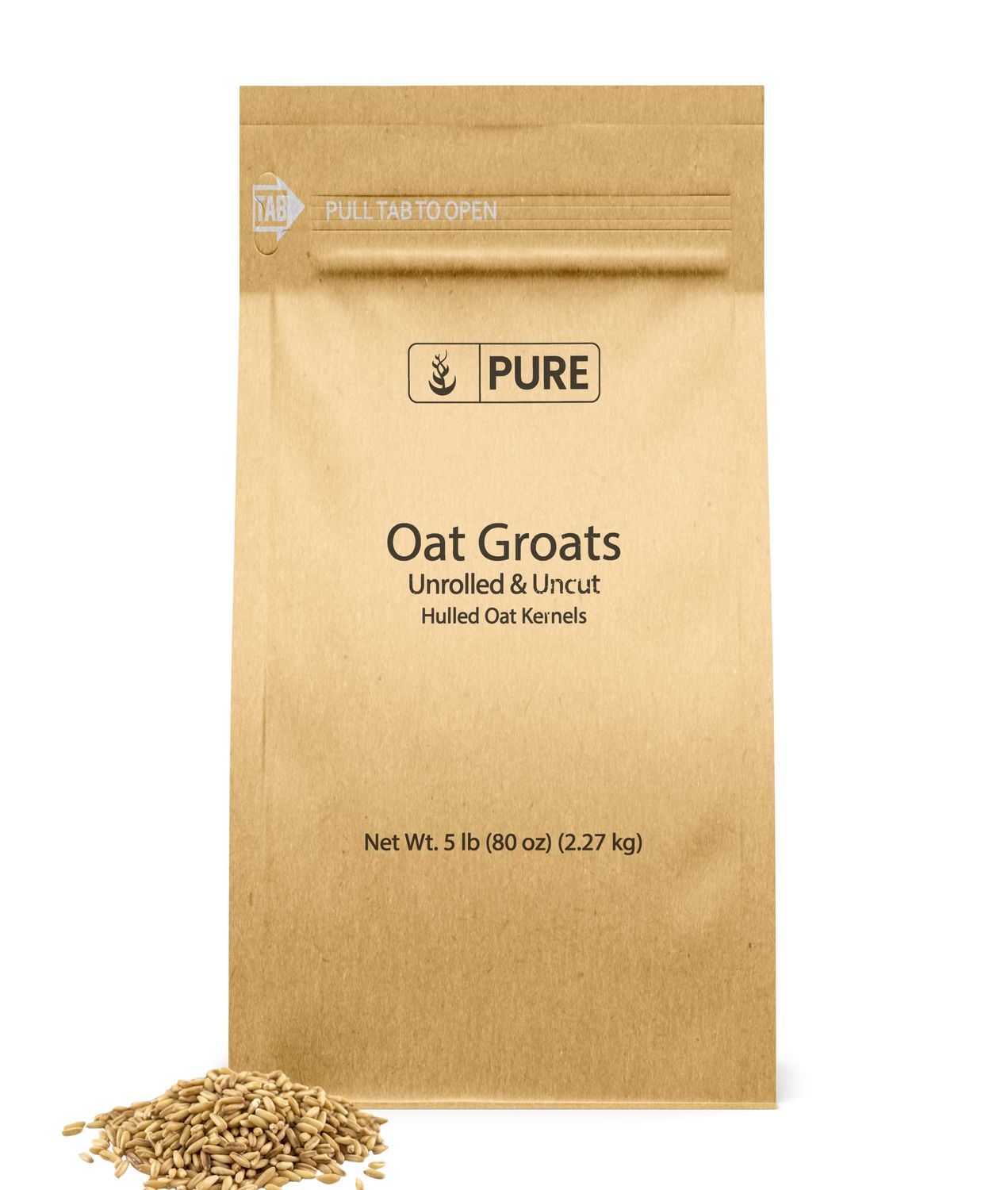 Pure Original Ingredients Oat Groats, Whole, Uncut &amp; Hulless, High in Protein, Oat Kernels (5 Pound)