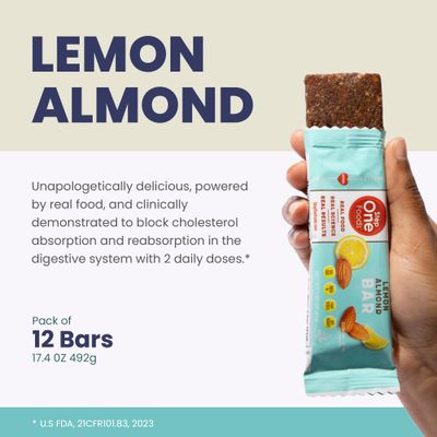 Step One Foods Lemon Almond Bar, Heart Healthy Snack Plant Sterols, Omega 3's High Fiber Snack Gluten &amp; Dairy Free, Vegan, Zero Sodium, Granola Bars (12 Pack)