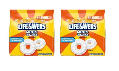 LifeSavers Orange Mint Flavor Pack of 2 13 oz Bags Individually Wrapped Mints w/Exit 28 Bargains Sticker (Orange Mint)