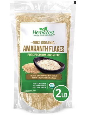 HerbaZest Amaranth Flakes (2 LB) - USDA Certified Organic - Vegan, Non-GMO &amp; Gluten Free - Pure Quality Superfood for Breakfast, Snacks, Desserts &amp; More