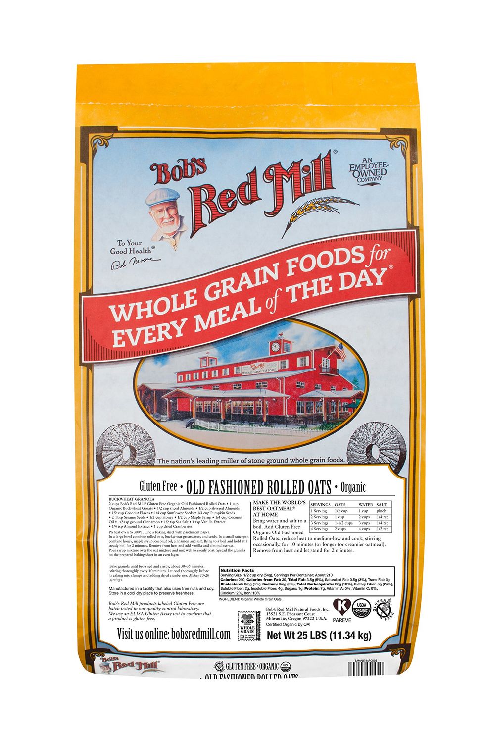 Bob&#39;s Red Mill Gluten Free Organic Old Fashioned Rolled Oats, 25 Pound (Pack of 1)