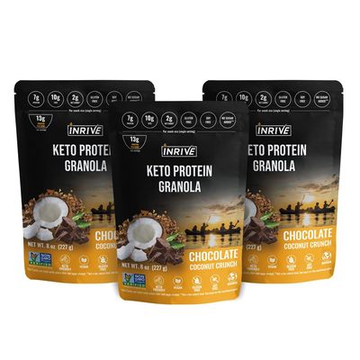 Inrive High-Protein Chocolate Coconut Crunch Gluten-Free Granola, Keto, Soy-Free, Kosher, No Added Sugar, Vegan, Non-GMO, 8oz, 3-pack