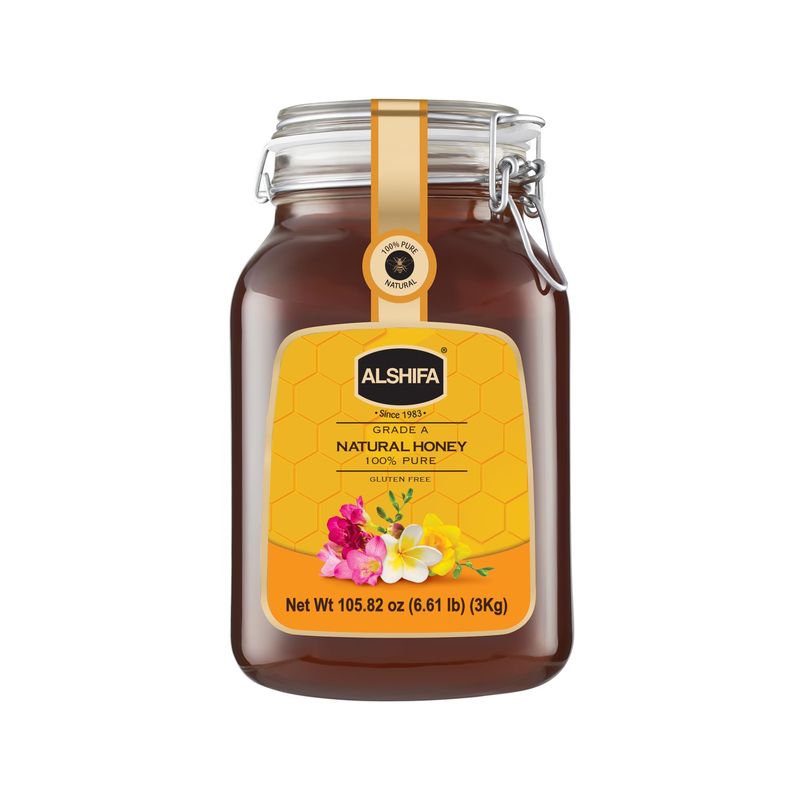 ALSHIFA Natural Honey 6.61lb (3kg) | Pack of 1 | Raw &amp; Pure Honey Unpasteurized | 100% Pure Wildflower Honey | Healthy &amp; Rich in Nutrients | No Added Sugar | Glass Bottle