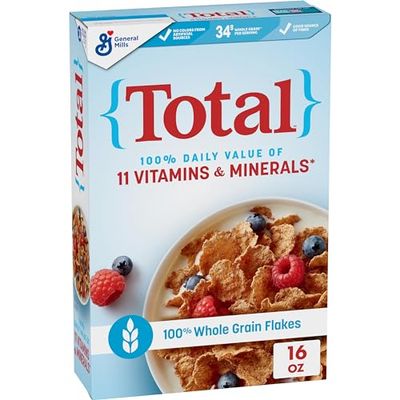 Total Breakfast Cereal, 100% Daily Value of 11 Vitamins &amp; Minerals, Whole Grain Cereal, 16 oz