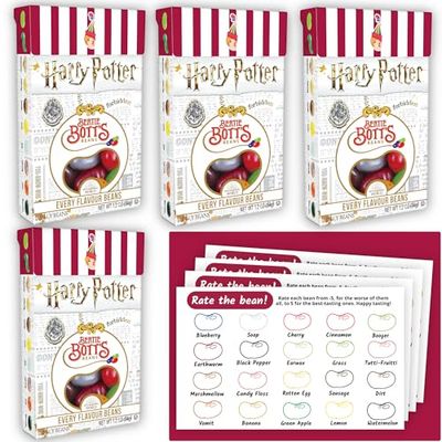 Jelly Belly Harry Potter Jelly Beans - Harry Potter Candy for Harry Potter Gifts &amp; More - 1.2 oz. Bertie Botts Every Flavored Beans (4 ct) + Gaudum Bertie Botts Jelly Bean rating cards (6 ct)