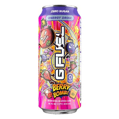G Fuel Berry Bomb Energy Drink, Sugar Free, Healthy Drinks, Zero Calorie, 300 mg Caffeine per Carbonated Can, Focus Amino, Vitamin + Antioxidants Blend - 12 Pack