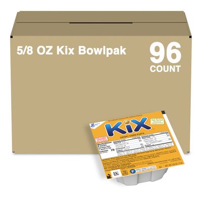 Kix Cereal Single Serve Bowl, Whole Grain Breakfast Cereal, Crispy Corn Cereal Puffs, 0.62 Oz, 96 Count