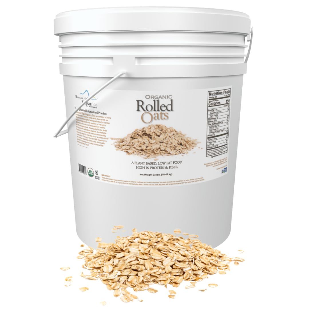 Mountain High Organics Inc. Certified Organic Rolled Oats 6G Bucket (23LBS), Tan