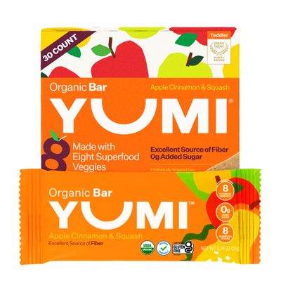 Yumi Organic Toddler Snack Bars (30 Count), Gluten-Free, No Added Sugar, 7+ Vegetables, Soft-Baked Crust, Healthy Snack Bars for Kids, School Safe for Kids Lunch Boxes (30, Apple Cinnamon &amp; Squash)
