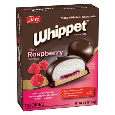 Dare Whippet Cookies, Raspberry, Single Pack (14 Cookies) - Fresh Tasting Raspberry, Rich Chocolate, Heavenly Marshmallow Middle, 8.8 oz Box