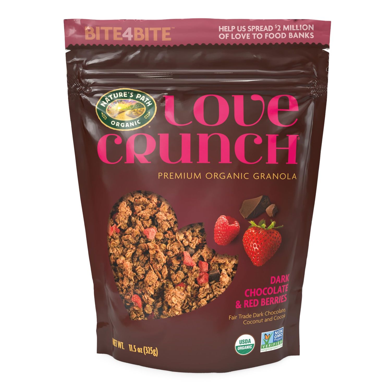 Love Crunch Organic Dark Chocolate &amp; Red Berries Granola, 11.5 oz (Pack of 6), Non-GMO, Fair Trade, by Nature&#39;s Path