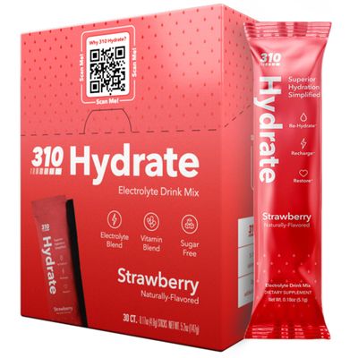 310 Hydrate Strawberry Electrolytes Powder Packets - No Sugar Hydration Packets with Key Vitamins &amp; Minerals - Keto Friendly - Tasty Sugar Free Electrolyte Drink - 30 Single Servings