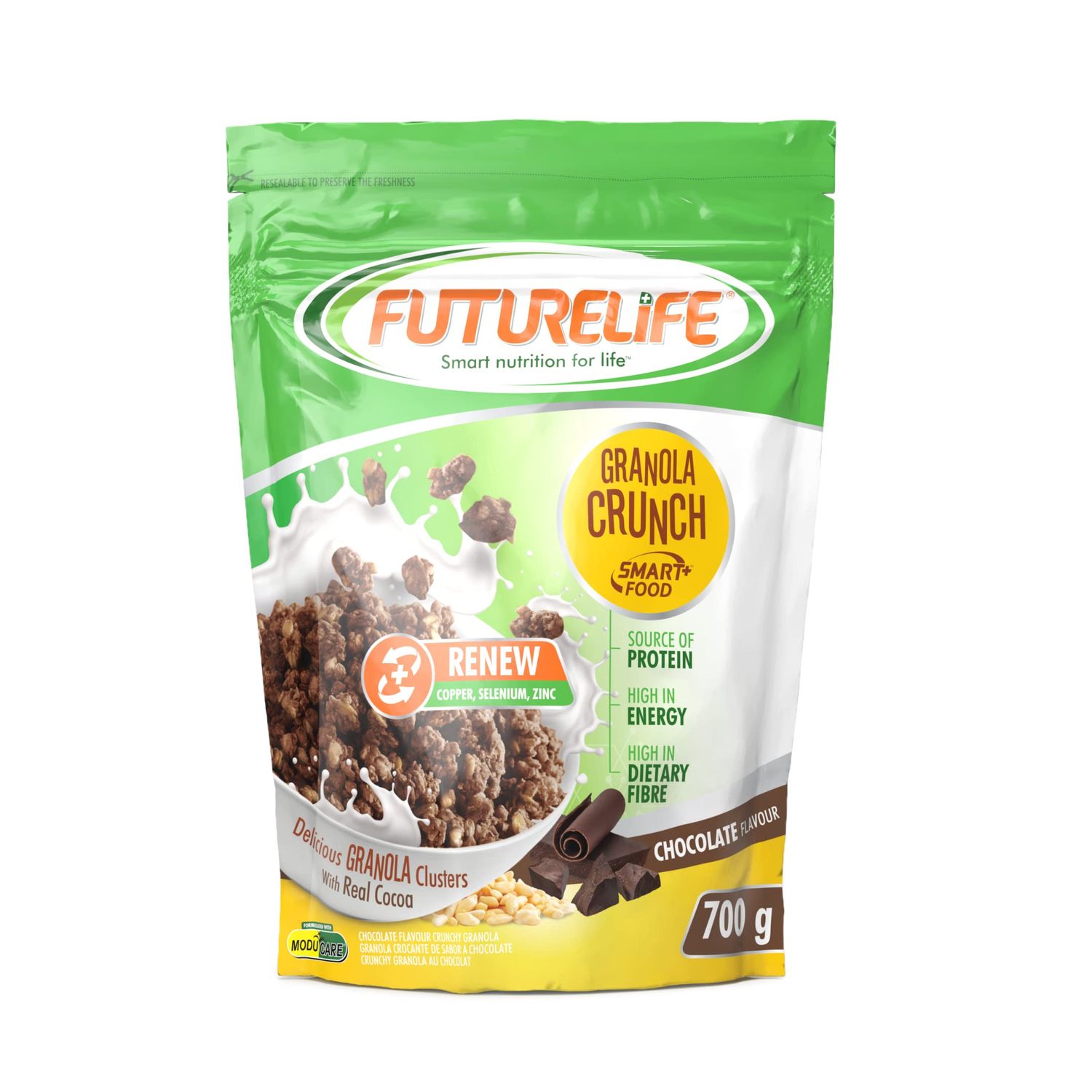 FUTURELIFE Smart Food Crunch Granola | 700g/24.7oz | 7g Protein | High Energy | Contains Probiotics | Rolled Oats | High In Dietary Fiber | (Chocolate, 2)