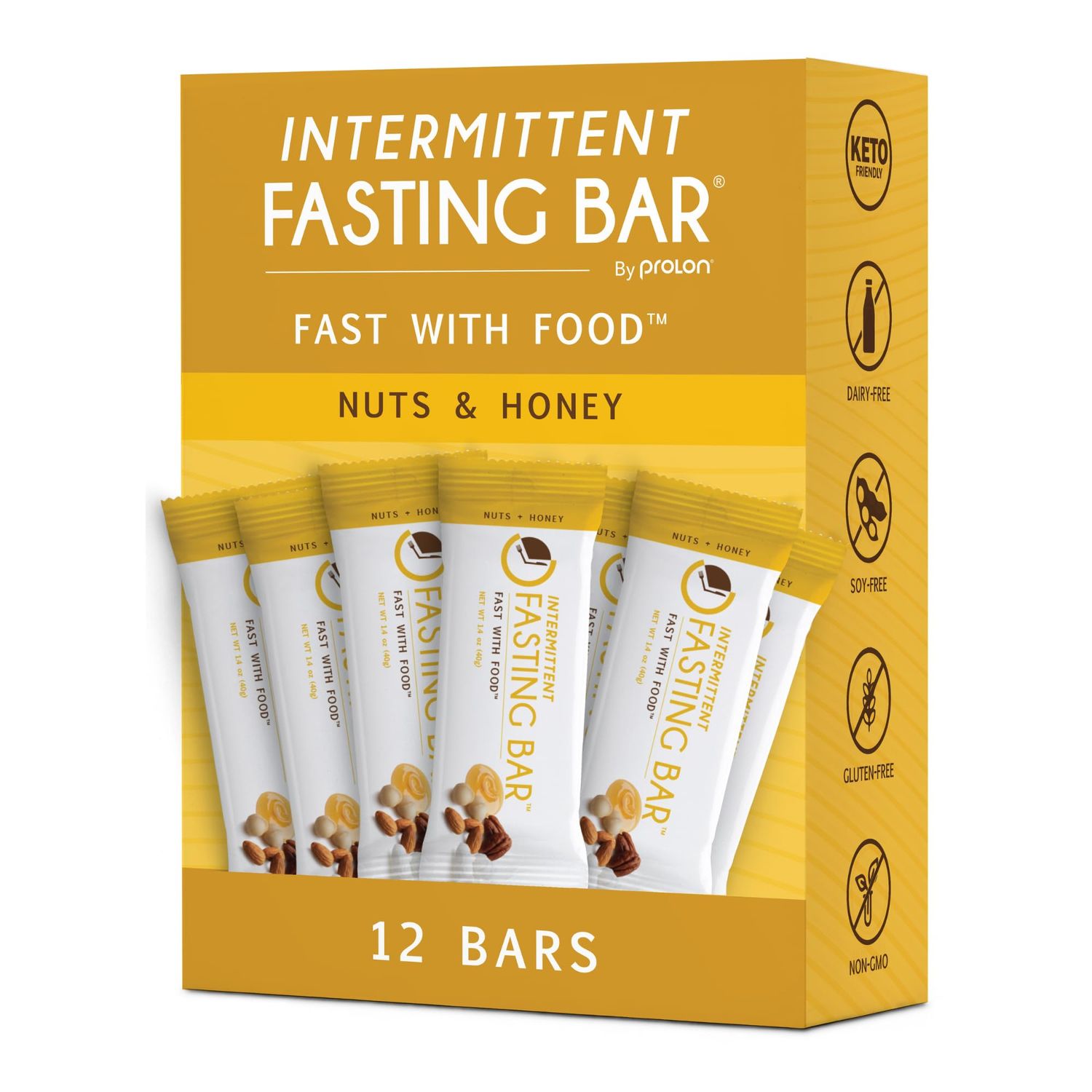 Prolon Fast Bars | Keto, Gluten Free, Dairy Free, Plant Based Protein, Intermittent Fasting Bars | Developed to Not Break Your Fast | Nuts &amp; Honey, 12 Ct