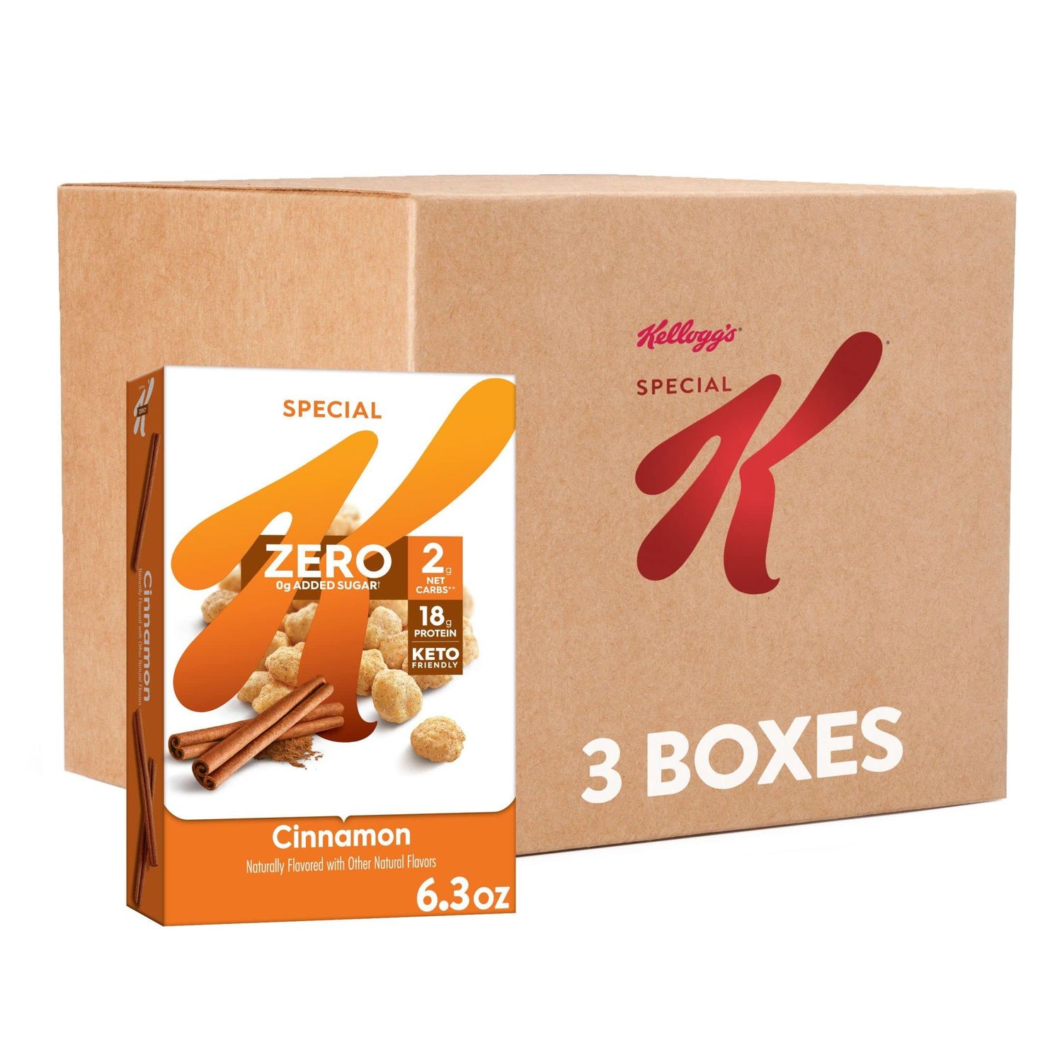 Kellogg&#39;s Special K Cold Breakfast Cereal, Zero, Keto Friendly, Cinnamon (3 Boxes)