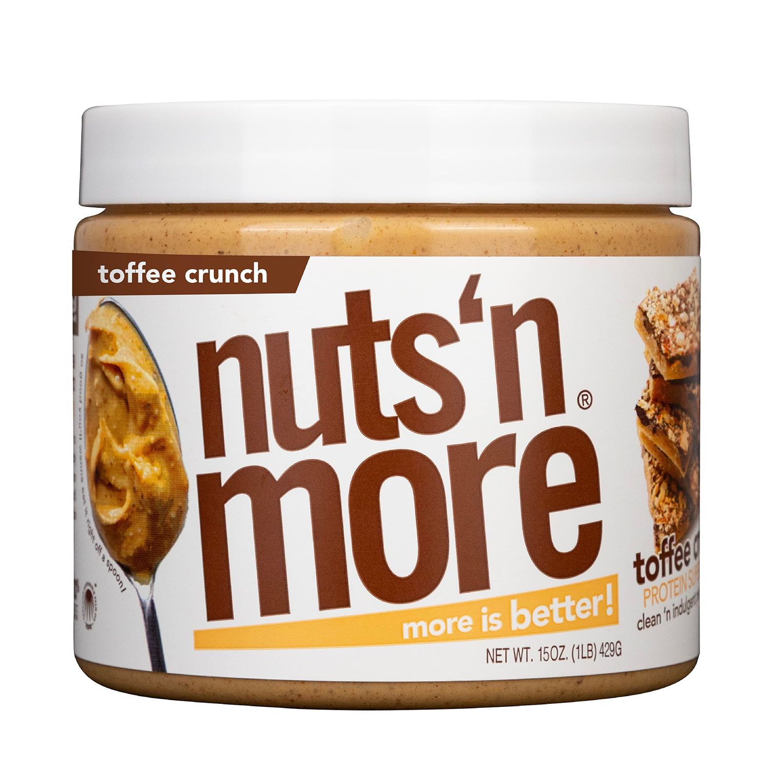 Nuts N More Toffee Crunch Peanut Butter Spread, Added Protein All Natural Snack, Low Carb, Low Sugar, High Protein Flavored Nut Butter (15 oz Jar)