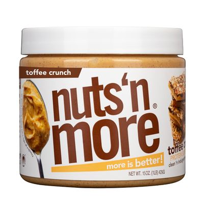 Nuts N More Toffee Crunch Peanut Butter Spread, Added Protein All Natural Snack, Low Carb, Low Sugar, High Protein Flavored Nut Butter (15 oz Jar)